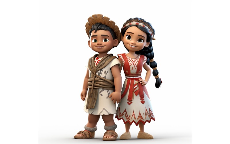 Boy And Girl Couple World Races In Traditional Cultural Dress 205 Illustration