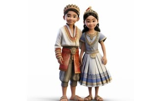 Boy And Girl Couple World Races In Traditional Cultural Dress 206