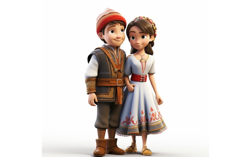 Boy And Girl Couple World Races In Traditional Cultural Dress 211 Illustration
