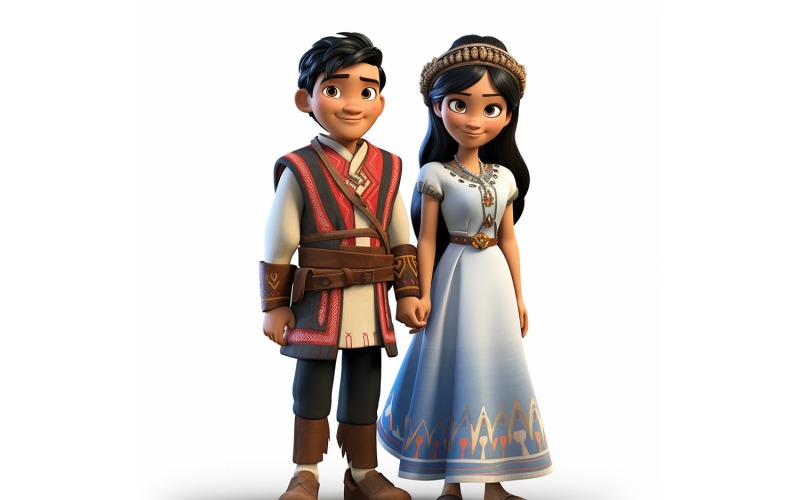 Boy And Girl Couple World Races In Traditional Cultural Dress 213 Illustration