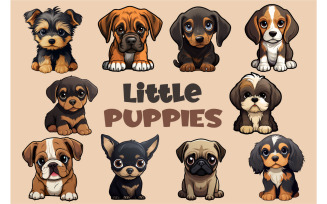 Cartoon Little Puppies. TShirt Sticker.