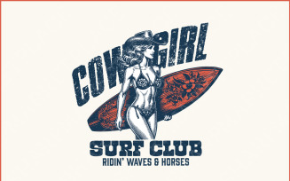 Cowgirl Surf Club PNG, Coastal Western Shirt Design, Retro Beach Cowgirl, Country Summer Vibes