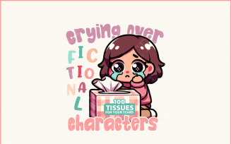 Crying Over Fictional Characters PNG, Trendy Vintage Bookish Art, Book Lover Shirt Design, Funny