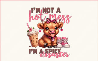 Cute Highland Cow Sticking Out Tongue PNG, I'm Not A Mess, Leopard Bow Cow, Funny Positive Design