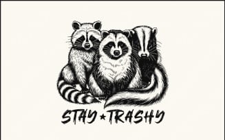 Stay Trashy PNG, Funny Raccoon Opossum Skunk, Retro Animal Design, Raccoon Humorous T-Shirt