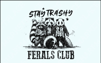 Stay Trashy PNG, Funny Raccoon Opossum Skunk, Retro Animal Design, Raccoon Squad, Humorous T-Shirt
