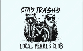 Stay Trashy PNG, Funny Raccoon Opossum Skunk, Retro Animal Design, Raccoon Squad, Humorous