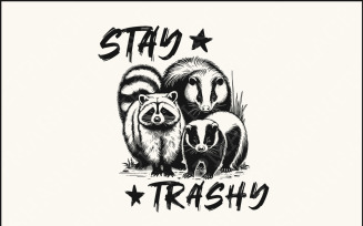 Stay Trashy PNG, Funny Raccoon Opossum Skunk, Retro Animal Design, Raccoon Squad T-Shirt