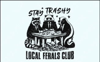 Stay Trashy PNG, Funny Raccoon Opossum Skunk, Retro Animal Design, Raccoon Squad