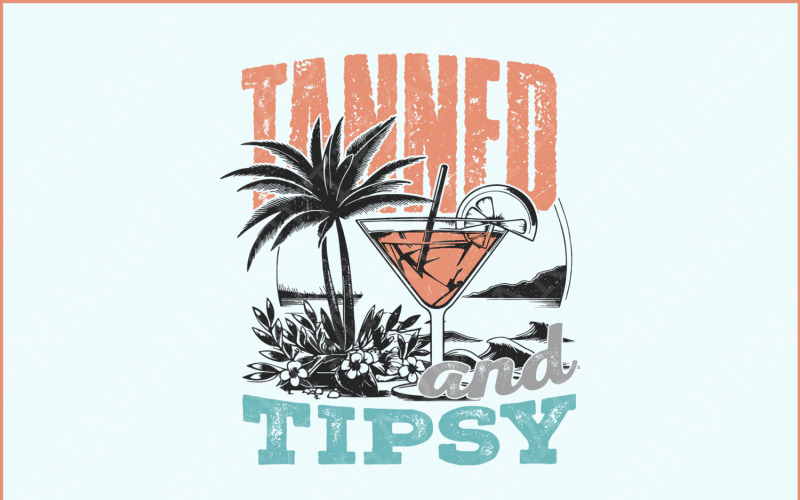Tanned and Tipsy PNG, Summer PNG, Retro Summer png, Trendy Summer PNG, Beach png, Sublimation Illustration