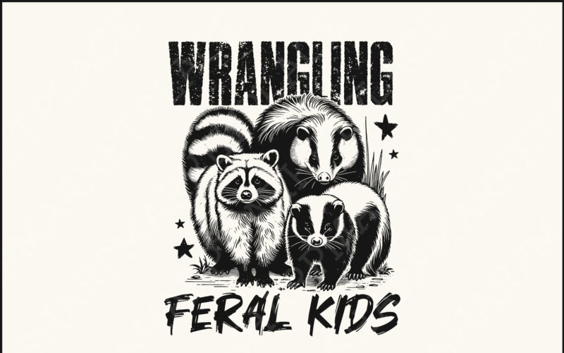 Wrangling Feral Kids PNG, Funny Raccoon Kids PNG, Feral Kids Shirt, Digital Download, Raccoon Illustration