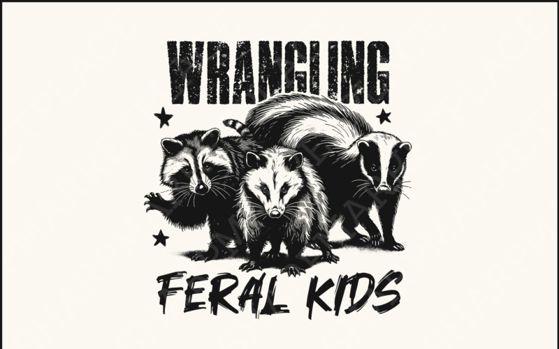 Wrangling Feral Kids PNG, Funny Raccoon Kids PNG, Feral Kids Shirt, Digital Download Illustration