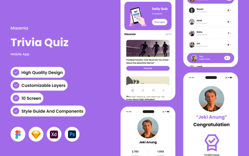 Mazenia - Trivia Quiz Mobile App UI Element