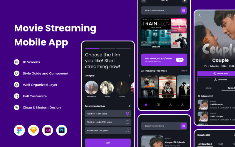 Vidmov - Movie Streaming Mobile App UI Element