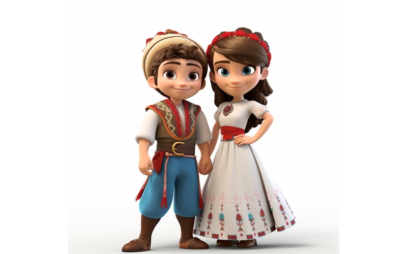 Boy And Girl Couple World Races In Traditional Cultural Dress 214 Illustration