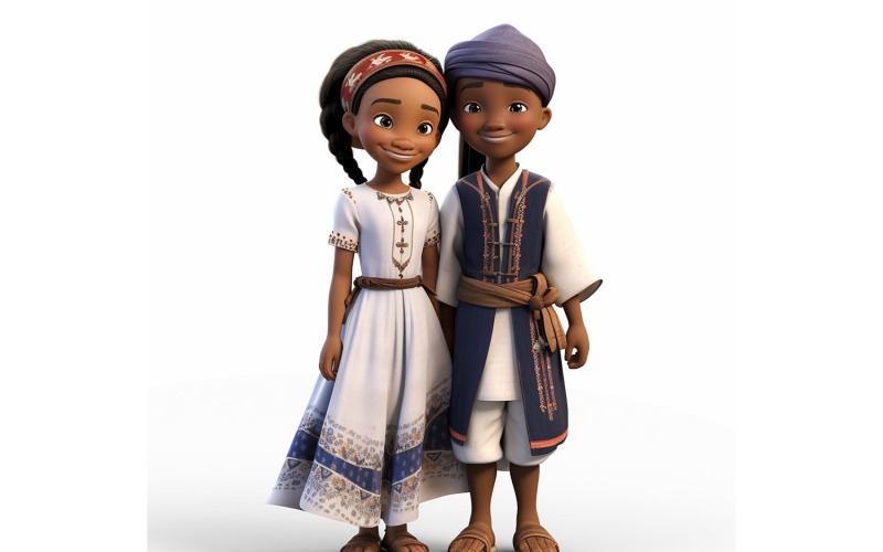 Boy And Girl Couple World Races In Traditional Cultural Dress 218 Illustration