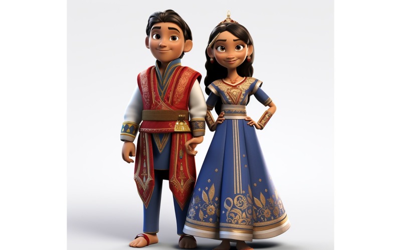 Boy And Girl Couple World Races In Traditional Cultural Dress 220 Illustration