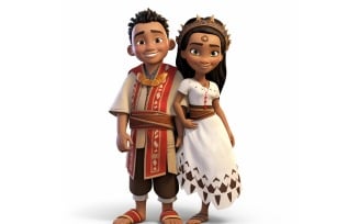 Boy And Girl Couple World Races In Traditional Cultural Dress 223