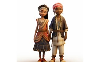 Boy And Girl Couple World Races In Traditional Cultural Dress 225