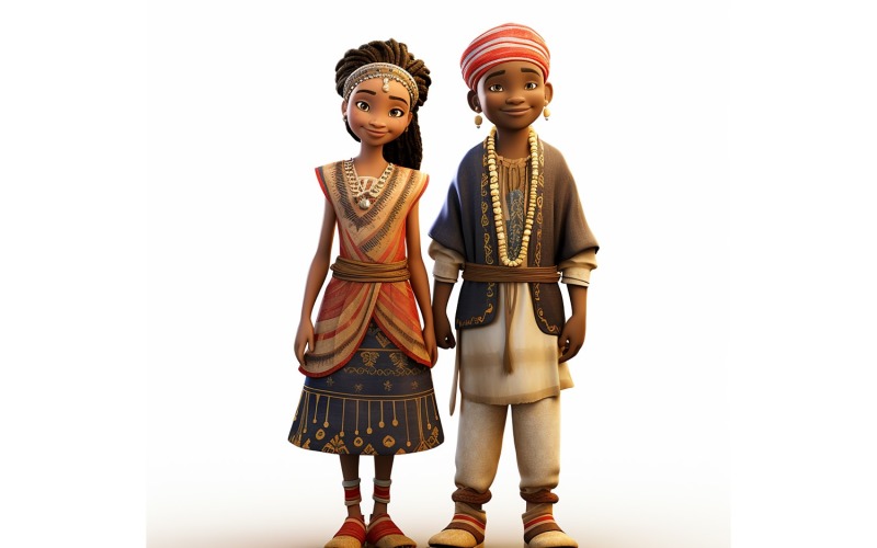 Boy And Girl Couple World Races In Traditional Cultural Dress 225 Illustration