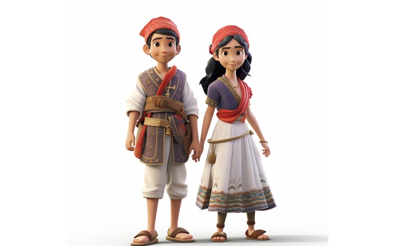 Boy And Girl Couple World Races In Traditional Cultural Dress 227 Illustration