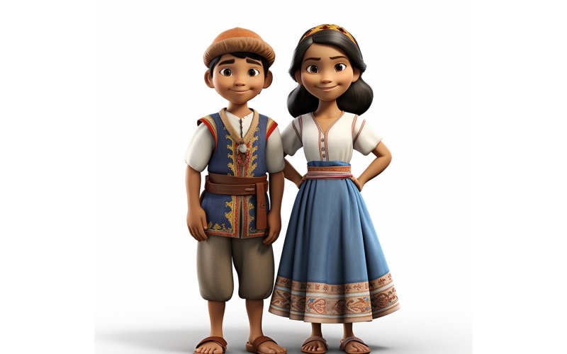 Boy And Girl Couple World Races In Traditional Cultural Dress 232 Illustration