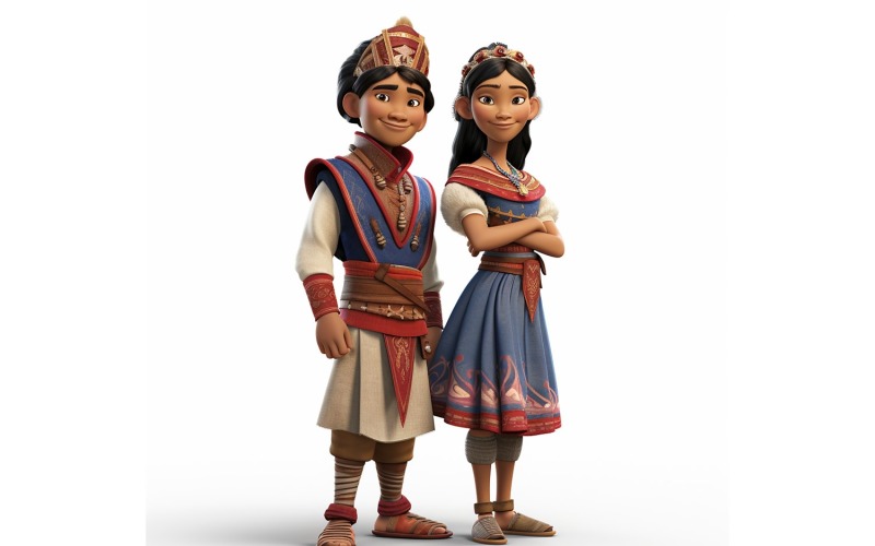 Boy And Girl Couple World Races In Traditional Cultural Dress 234 Illustration