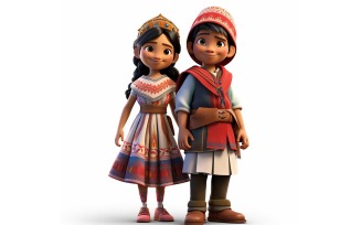 Boy And Girl Couple World Races In Traditional Cultural Dress 235