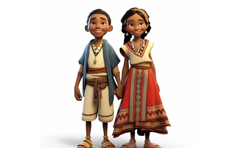 Boy And Girl Couple World Races In Traditional Cultural Dress 236 Illustration