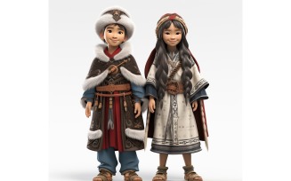 Boy And Girl Couple World Races In Traditional Cultural Dress 239