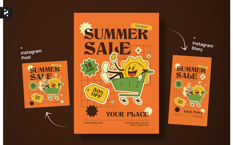 Orange Retro Summer Sale Flyer Corporate Identity