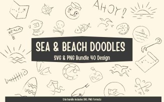 Sea and Beach Doodles SVG, PNG