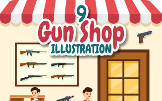 9 Gun Shop or Hunting Illustration