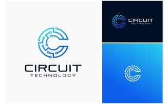 Letter C Circuit Electronic Technology Logo