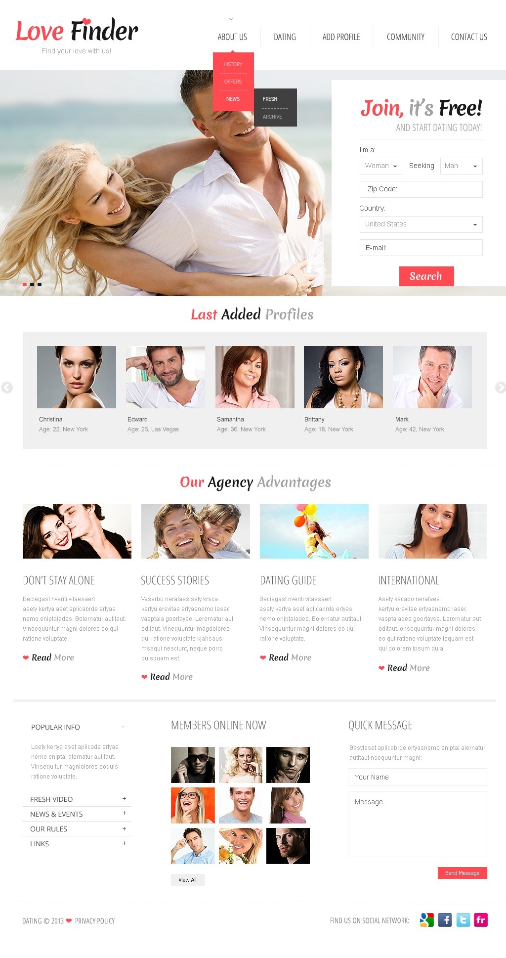 Live Demo For Dating Website Template 42185