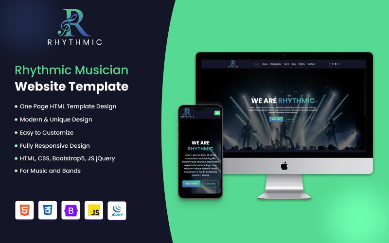 Rhythmic Musician | One Page Music & Bands Website Template Landing Page Template
