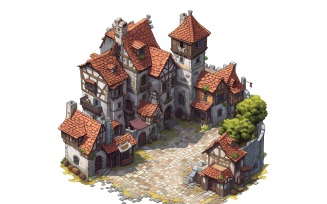 Busy medieval city Set of Video Games Assets Sprite Sheet 5