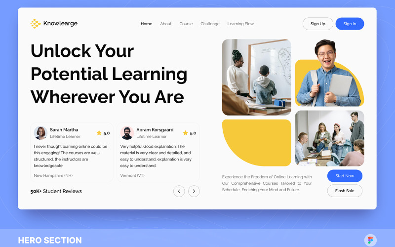 KnowLearge - Online Learning Hero Section Figma Template UI Element