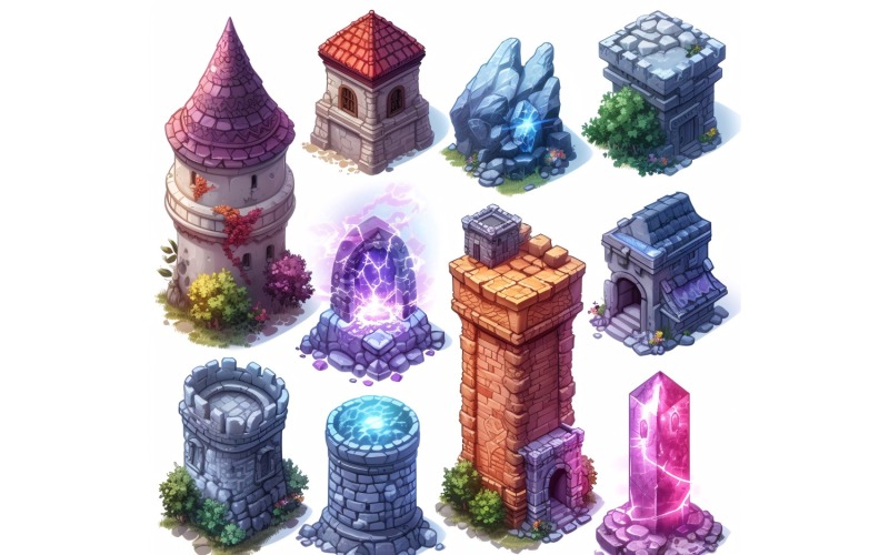 Mage towers Set of Video Games Assets Sprite Sheet 4 Illustration