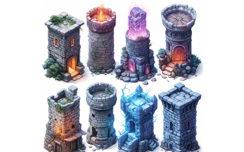 Mage towers Set of Video Games Assets Sprite Sheet 7 Illustration