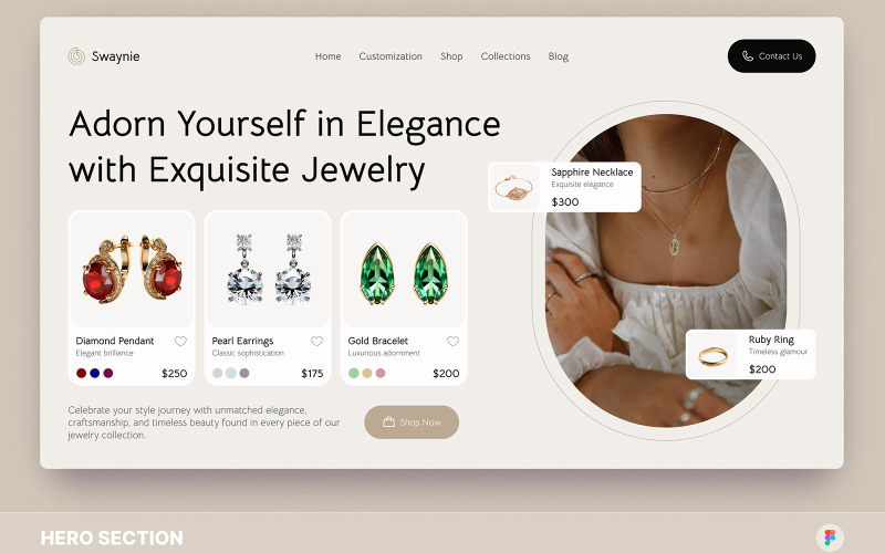 Swaynie - Jewelry Shop Hero Section Figma Template UI Element