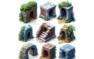 Entrance to catacombs Set of Video Games Assets Sprite Sheet 2