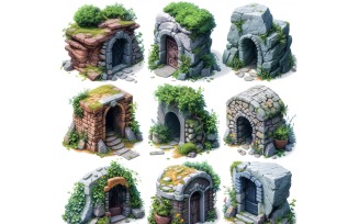 Entrance to catacombs Set of Video Games Assets Sprite Sheet 3