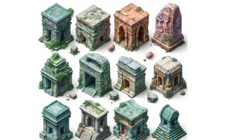 entrance to catacombs Set of Video Games Assets Sprite Sheet White background 3