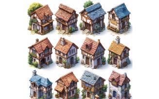Fantasy Buildings Set of Video Games Assets Sprite Sheet 13