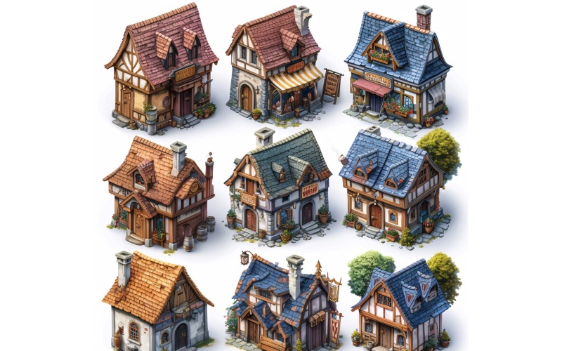 Fantasy Buildings Set of Video Games Assets Sprite Sheet 2 Illustration
