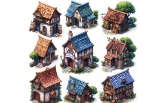 Fantasy Buildings Set of Video Games Assets Sprite Sheet 7