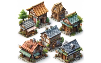 Fantasy Buildings Set of Video Games Assets Sprite Sheet 8