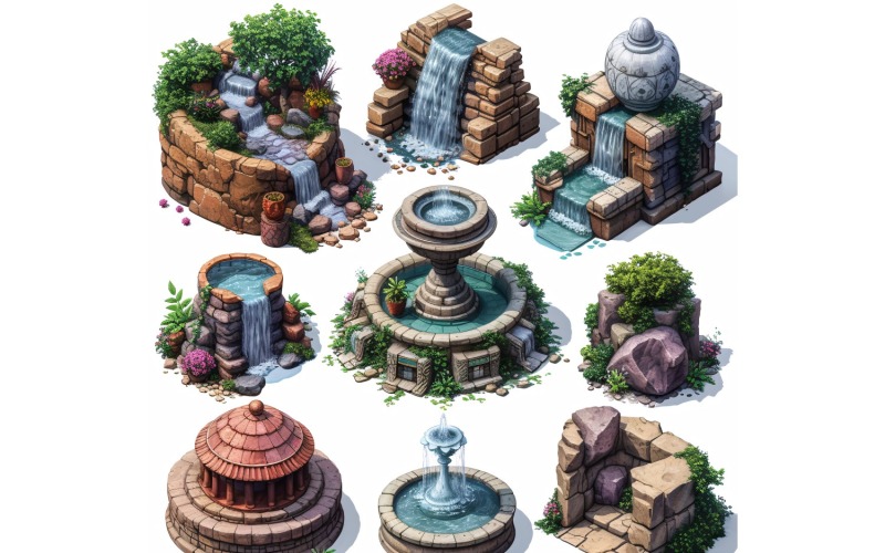 Fountains Set of Video Games Assets Sprite Sheet 2 Illustration