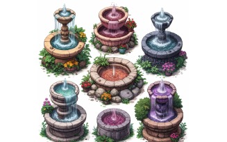 Fountains Set of Video Games Assets Sprite Sheet 3